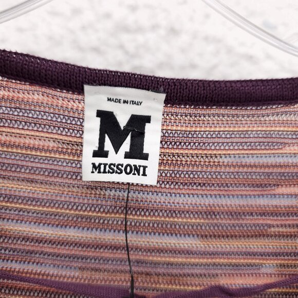 M MISSONI Knit Top Striped Pullover Drawstring Cotton Blend Made in ITALY Size 2 - Picture 4 of 7